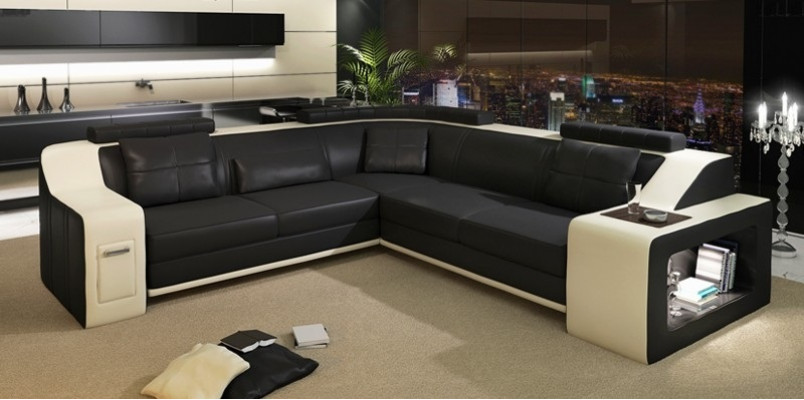 Ecksofa mit USB Leder Textil Sofa Couch Polster Wohnlandschaft L Garnitur Sitz