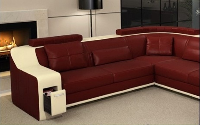 Ecksofa mit USB Leder Textil Sofa Couch Polster Wohnlandschaft L Garnitur Sitz