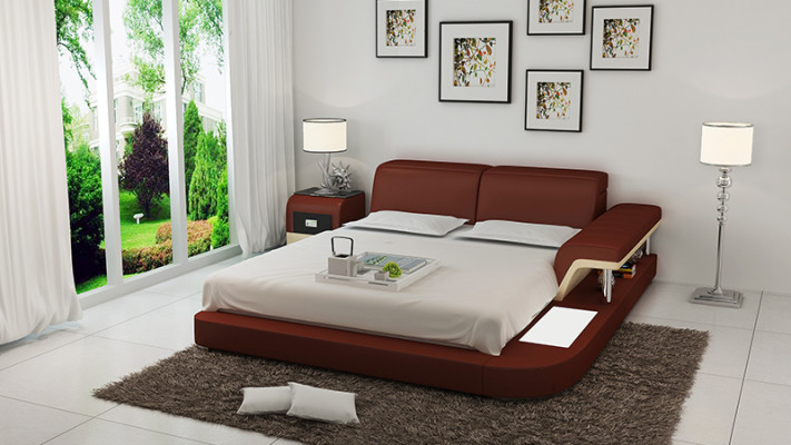 Design Bett XXL Big Betten Leder Hotel Polster 180x200 Multifunktion Regal USB