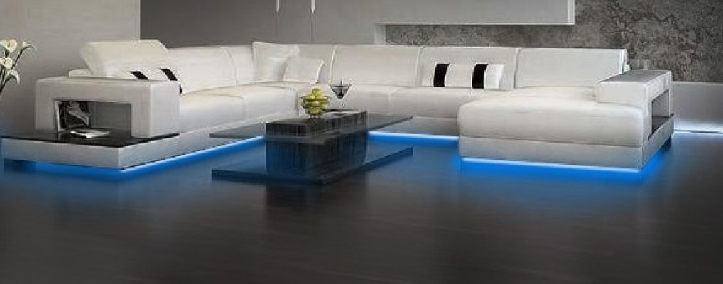 Wohnlandschaft Couch Polster Eck Garnitur Designer Ledersofa Big Sofa mit USB