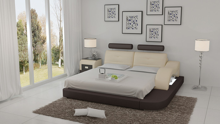 Design Bett XXL Big Betten Hotel Polster 160x200 Multifunktion Regal USB Leder
