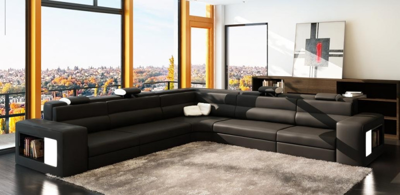 Ledersofa Sofa Couch Ecksofa Sitz Polster Wohnlandschaft XXL Big Weiden Orange
