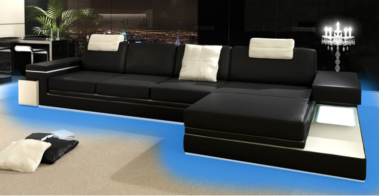 Ecksofa Garnitur Sofa Polster Couch Wohnlandschaft Sitz Eck Textil Leder