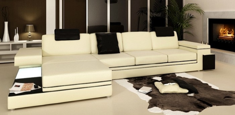Design Ledersofa Sofa Couch Polster Wohnlandschaft Eck Dekor Garnitur Ecke