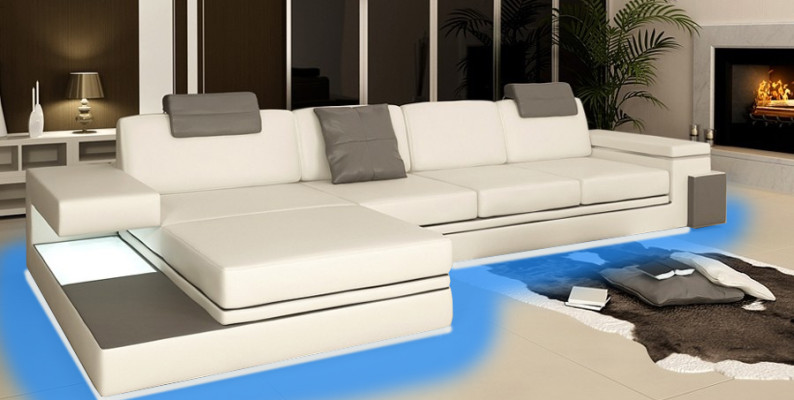 Design Ledersofa Sofa Couch Polster Wohnlandschaft Eck Garnitur Textil