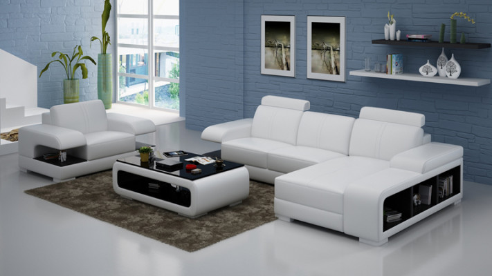 Ledersofa Couch Wohnlandschaft Ecksofa Sessel Garnitur Modern Sofa Neu G8028E