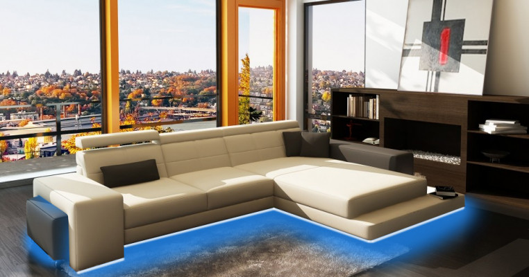 Ecksofa Polster Couch Sofa Wohnlandschaft Sitz Eck Garnitur Textil Leder