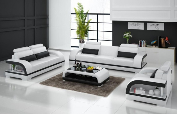 Designer Sofagarnitur Ledersofa Set 3+2+1 Garnitur Sofa Couch Neu Zitadelle S/W