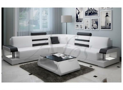 Wohnlandschaft Polster Ecke Eck Sofa Couch Garnitur Landschaft Leder Neu - 2723B