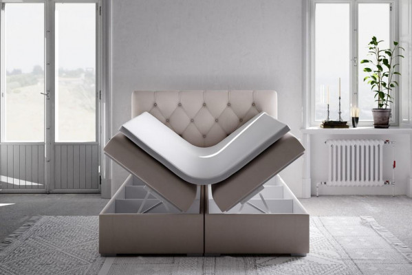 Boxspring Bett Hotel Doppel Blau Textil Luxus Betten Polster Bettkasten Funktion
