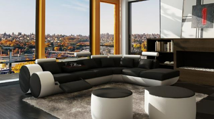 Ecksofa Sofa Couch Polster Wohnlandschaft Leder Eck Sofas Garnitur sofas Madird