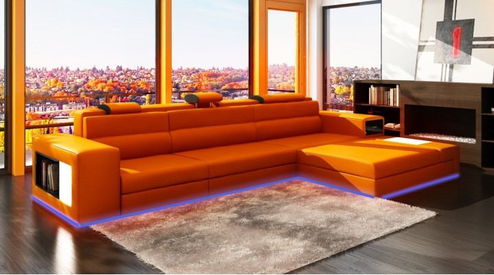 Ledersofa Couch Wohnlandschaft Ecksofa Eck Garnitur Design Modern Sofa B2006B