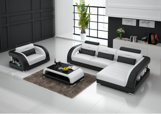 Ledersofa Couch Wohnlandschaft Ecksofa + Sessel Neu Garnitur Design