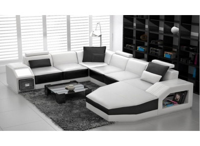 Wohnlandschaft Ecksofa Design Sofa mit USB Polster Sitz Ecke U Form Weiß PHM110