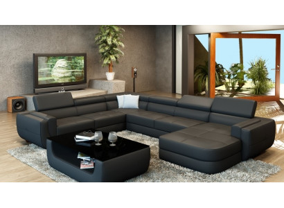 Designersofa Sitz Polster Ecke Ledersofa Wohnlandschaft Sofa mit USB Polster Neu