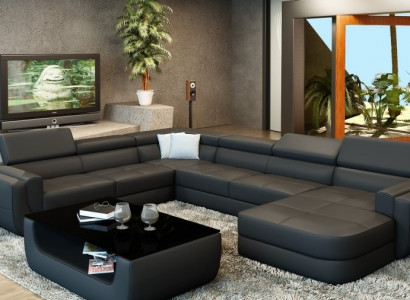 Designersofa Sitz Polster Ecke Ledersofa Wohnlandschaft Sofa mit USB Polster Neu