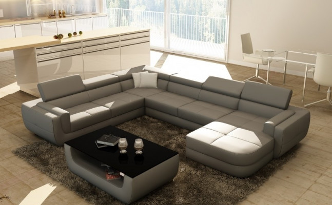 Polster Ledersofa Sofa + USB Wohnlandschaft U Form XXL Big Orange Couch Ecksofa