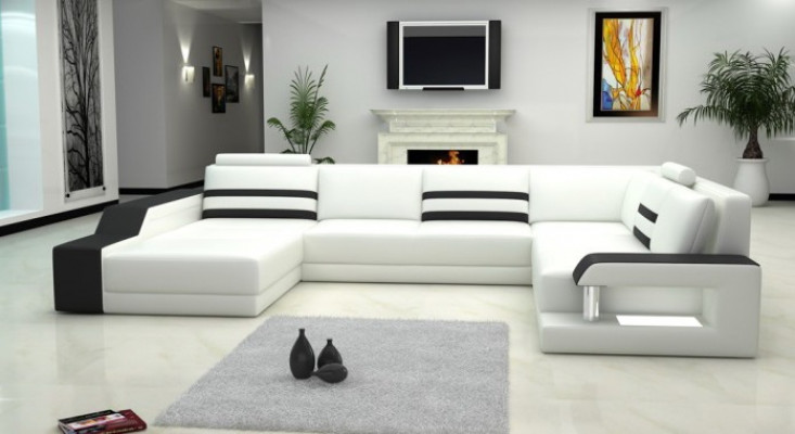 Designersofa Ecksofa mit USB,Ledersofa Polster Sitz Eck Garnitur LED Couch