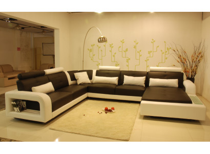 Ecksofa mit USB Polster Sofa Wohnlandschaft Sitz Eck Garnitur Leder Textil H2209