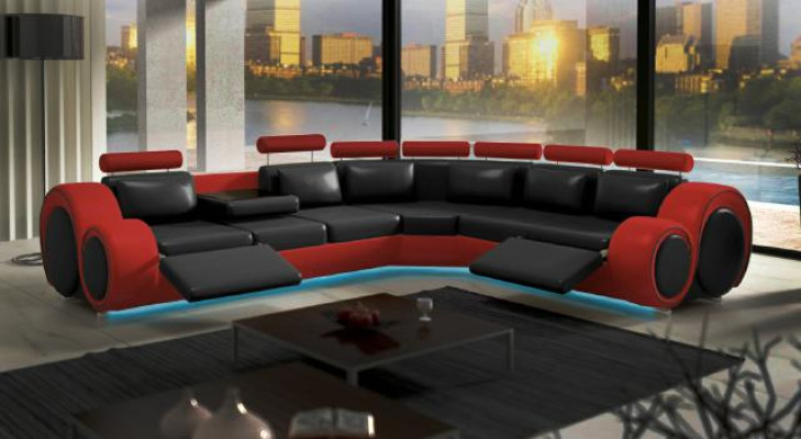 LEDER SOFA ECKCOUCH DESIGN SOFA LEDERCOUCH ECKSOFA WOHNLANDSCHAFT SCHWARZ WEIß