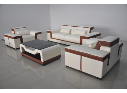 Sofa Polster Leder Couch Sitz Komplett Set Moderne Garnitur 3+2+1 Wohnlandschaft