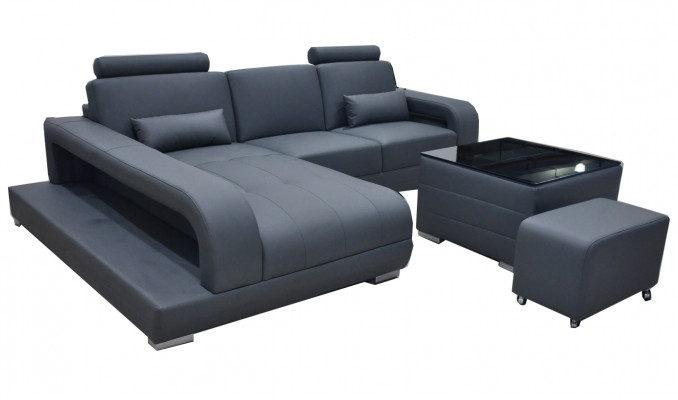 XXL Couch Ecksofa Leder Wohnlandschaft Garnitur Design Modern Sofa L-Form + USB