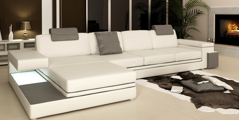 Wohnzimmer Sofa Ledersofa Polstercouch Sitzgarnitur Moderne Beleuchtet LED + USB