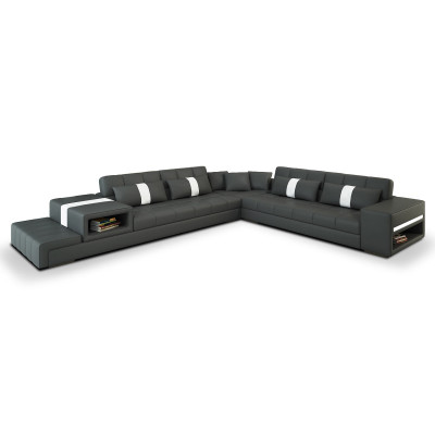 Ecksofa Sofa Couch USB Polster Wohnlandschaft Ledersofa design L Form Neu Beige