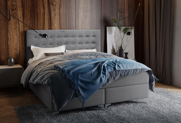 Graues Doppelbett Klassisches Schlafzimmermöbel Design Eleganter Stoff neu