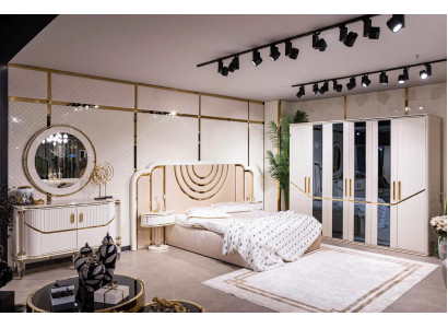 Schlafzimmer Set Luxus Bett 2x Nachttisch Kleiderschrank Kommode mit Spegel 5tlg