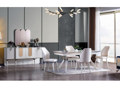 Luxuriöse Esszimmer Set Esstisch + 6x Stühle + Anrichte Modern 8 tlg
