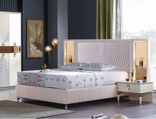 Luxus Schlafzimmer Set Bett + 2x Nachttische Holz Komplettes Modern 
