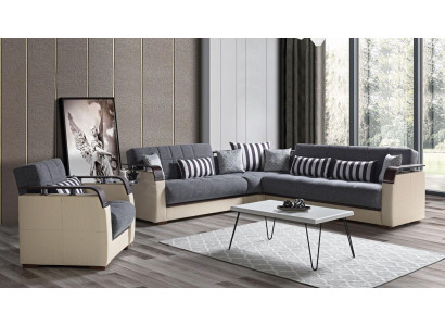 Ecksofa L-Form + Sessel Grau Komplett Wohnzimmer Set 2tlg. Luxus Möbel