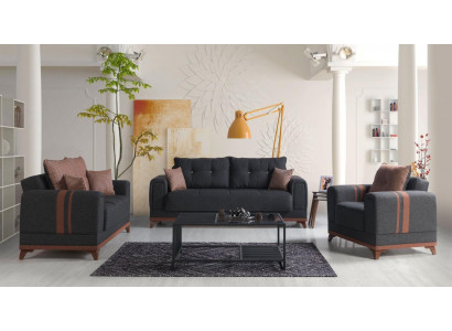 Graue Sofagarnitur 3+2+1 Sitzer Sofa Komplett Set Relax Sessel 3tlg.