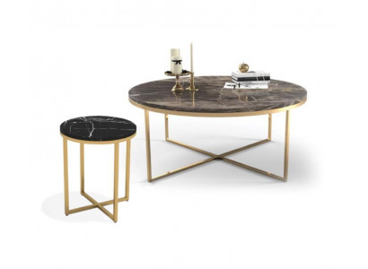 Luxus Runder Couchtisch Mit Beistelltisch Designer Edelstahl Tisch Set