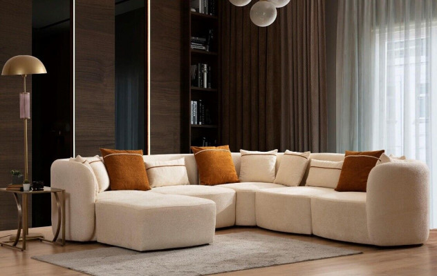 Wohnzimmer Beige Modern Sofa L-Form Sitz Ecksofa Couch Polstermöbel
