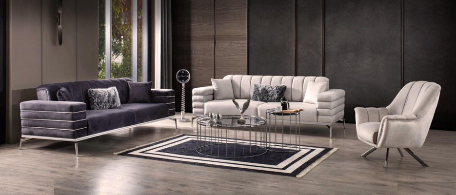 Sofa Samt Polster Sitz 3311 Design Sofas Metall Garnitur Couchen Neu