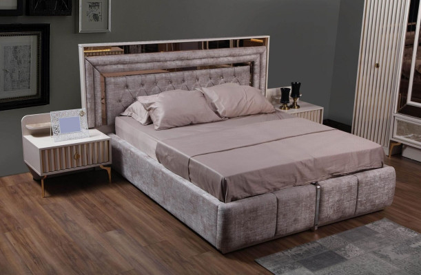 Modernes Komplettes Schlafzimmer Set Designer Bett 2x Nachttische 5tlg