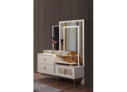 Weißer Schminktisch Schlafzimmer Designer Holz Konsole mit Spiegel Neu