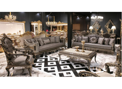 Klassische Graue Chesterfield Sofagarnitur 3+3+1 Sitzer Couchtisch 4tlg
