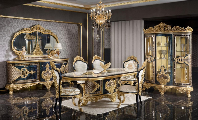 Schwarz-Goldenes Esszimmer Set Essgarnitur Holz Möbel Esstisch 5tlg Neu