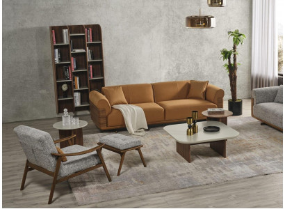 Sofagarnitur Komplette Polstersofa Braun Dreisitzer Sessel Modern 3tlg