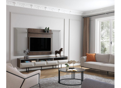 Gruppe RTV Lowboard TV Ständer Sideboard Panel 2tlg Holz Braun Regal