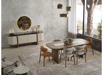 Essgruppe Garnitur Essecke Esstisch Set 9tlg Esszimmer Braun Holz Neu