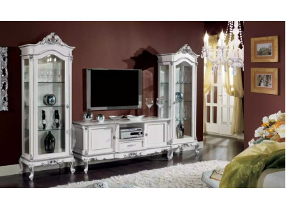 Wohnzimmer Set Wandregal TV-Ständer Wohnwand 2x Vitrine Design 3tlg.Neu