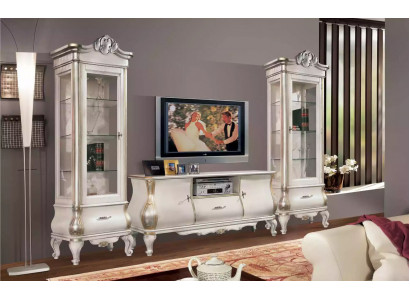 Klassische Weiße Wohnwand TV-Ständen 2x Vitrinen Elegantes Set 3tlg Schrank