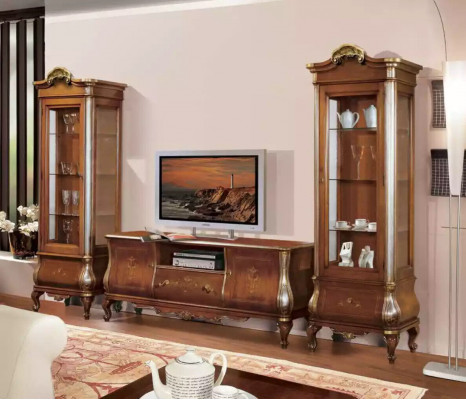 Braunes TV-Regal rtv Sideboard Wohnzimmer Möbel Holz Ständer Kommode
