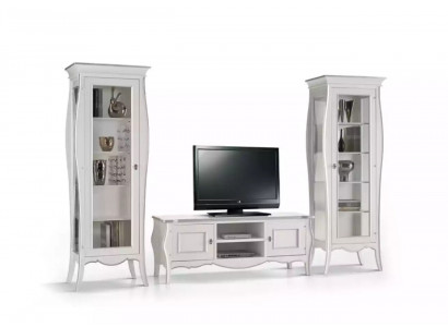 Wohnwand TV-Ständer 2x Vitrine Regal Luxus Wohnzimmer Weiß Anbauwand