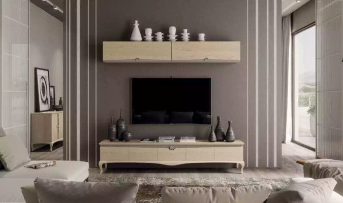 TV Ständer Wandregal Holztisch Wandregal Beige Klassisch Design Neu