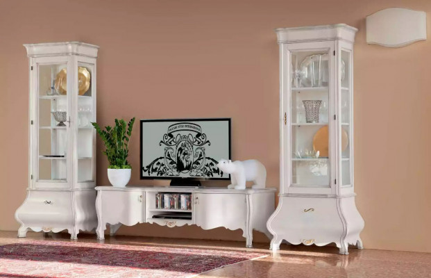 Luxus Holzschrank Design Vitrine weiß Italienisch Möbel Schrank Vitrinen